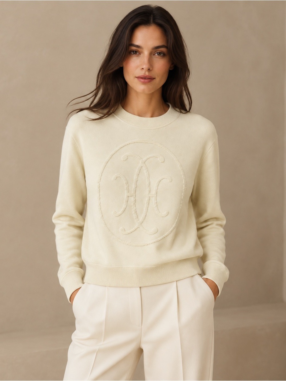 Hermès 100% Cashmere Logo Sweater Ivory Size 36 NWT